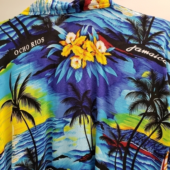 Jamaica Hawaiian Shirt Floral Palm Trees Button Up Mens Size 3X - Picture 3 of 7